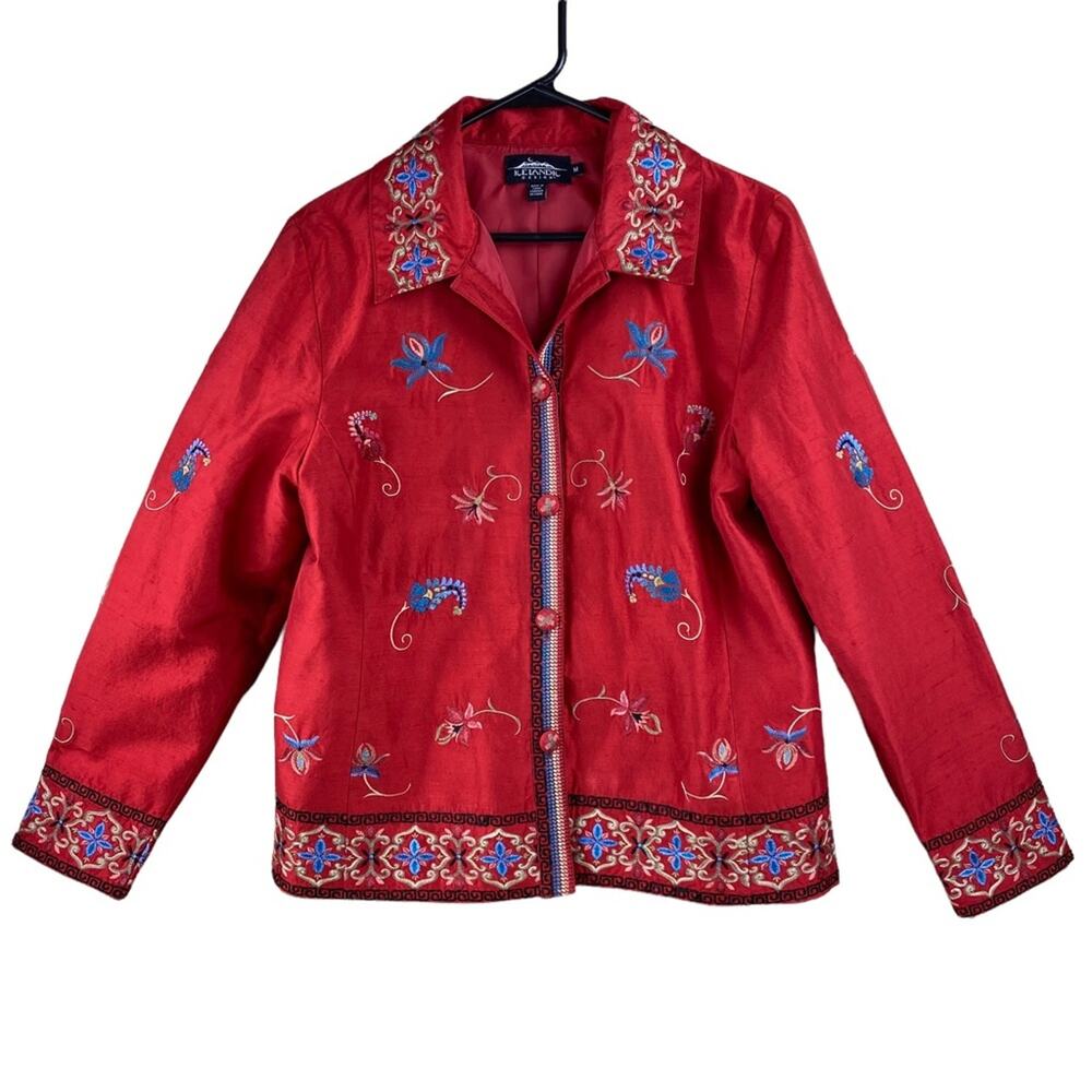 Icelandic Design Womens 100% Silk Embroidered Jacket Size M